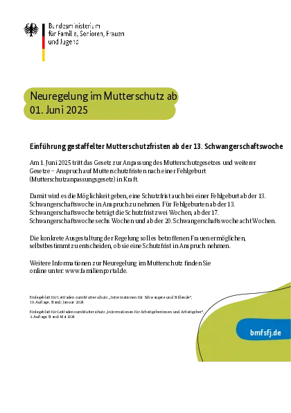 Abbildung und Link Einleger zum Mutterschutzgesetz (Fehlgeburten)